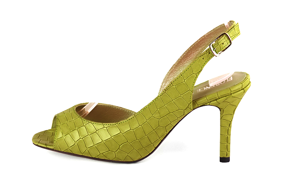 Pistachio green elegant peep toe slingback heels. Round toe. High slim heel. - Florence KOOIJMAN